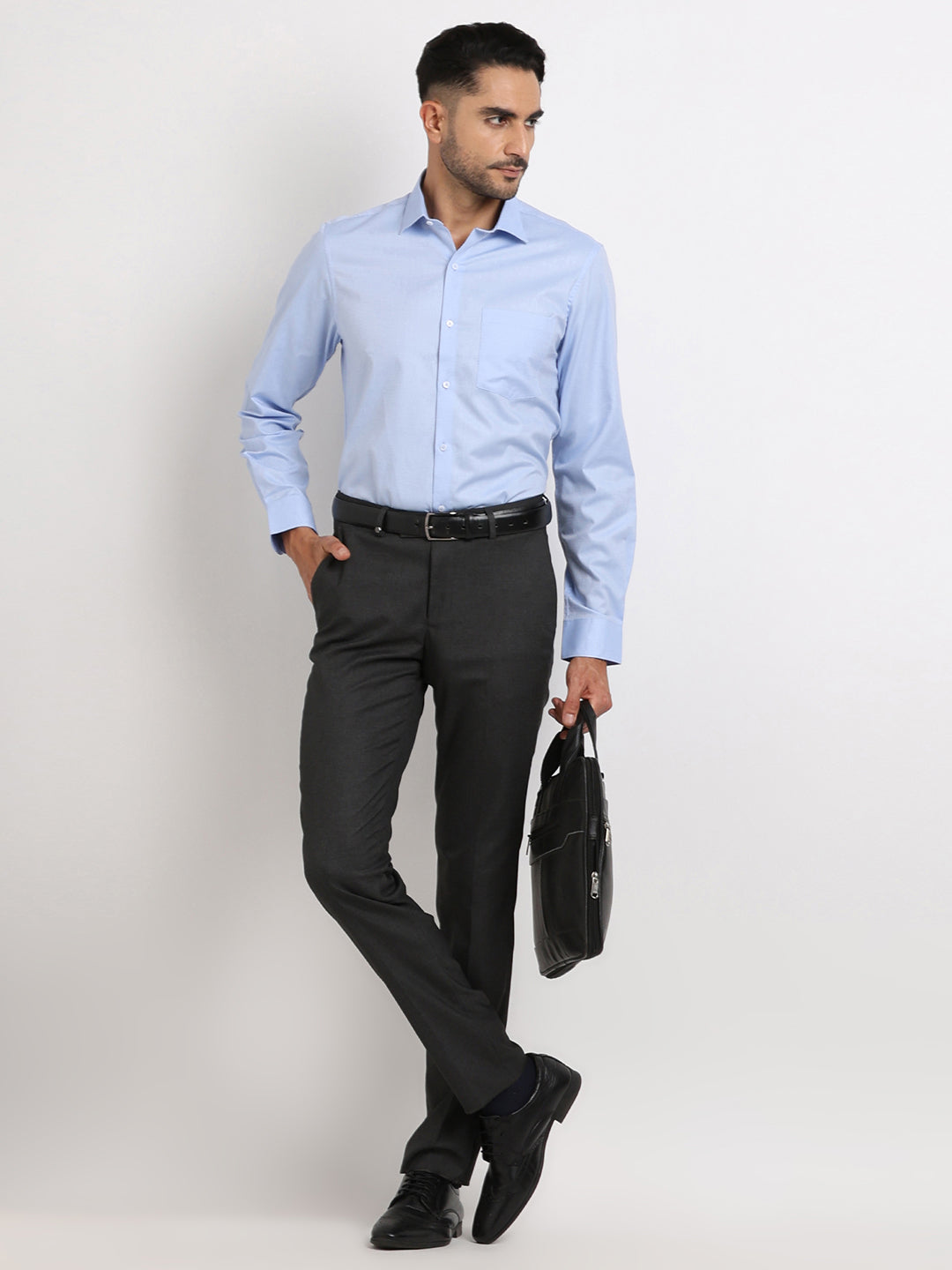 100% Cotton Blue Dobby Slim Fit Full Sleeve Formal Shirt