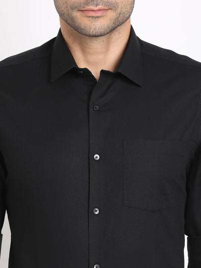 100% Cotton Black Dobby Slim Fit Full Sleeve Formal Shirt