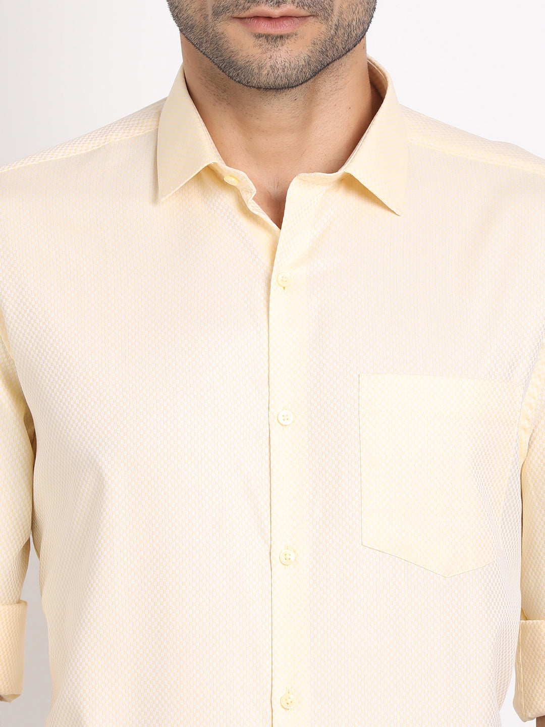 100% Cotton Beige Dobby Regular Fit Full Sleeve Formal Shirt