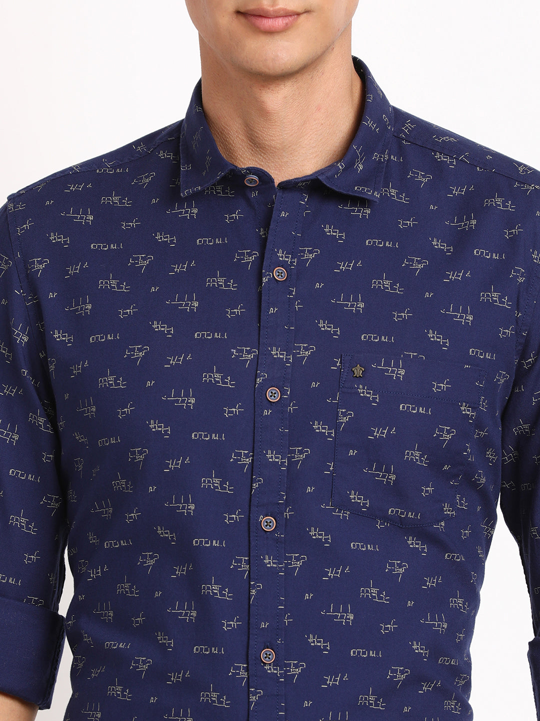 100% Cotton Navy Blue Printed Slim Fit Full Sleeve Casual Shirt