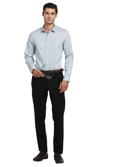 100% Cotton Grey Printed Slim Fit Full Sleeve Formal Shirt