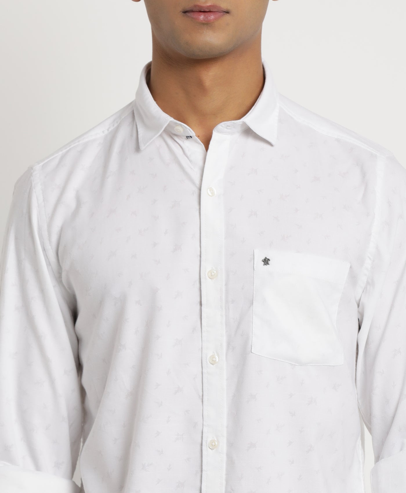 Poly Cotton White Printed Slim Fit Full Sleeve Casual Shirt