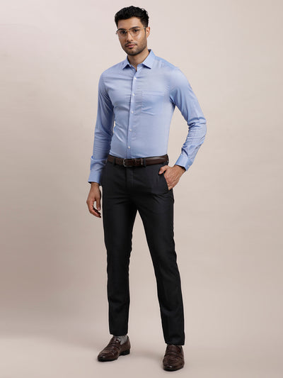 100% Cotton Blue Plain Slim Fit Full Sleeve Formal Shirt