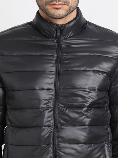 Nylon Black Plain Regular Fit Full Sleeve Casual Windcheater