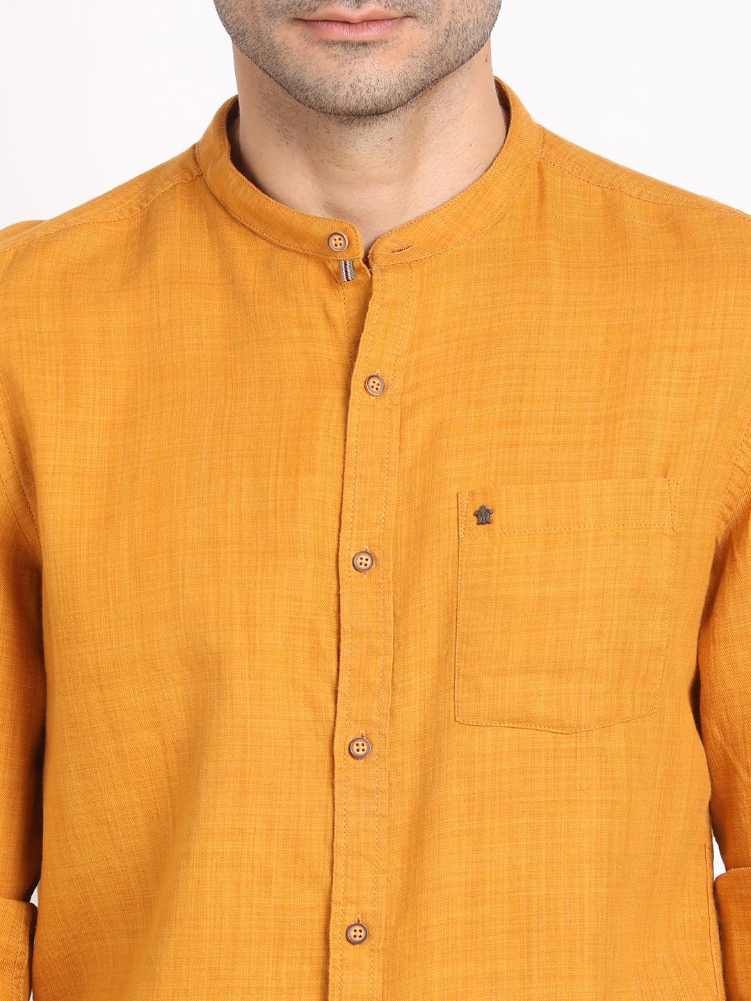 Cotton Lyocell Yellow Plain Slim Fit Full Sleeve Casual Shirt