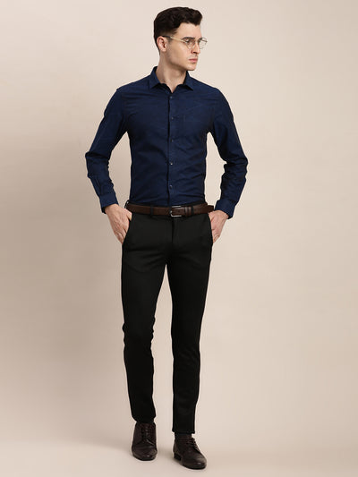 Giza Cotton Dark Blue Jacquard Slim Fit Full Sleeve Ceremonial Shirt