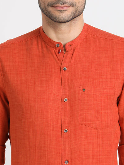 Cotton Lyocell Orange Plain Slim Fit Full Sleeve Casual Shirt