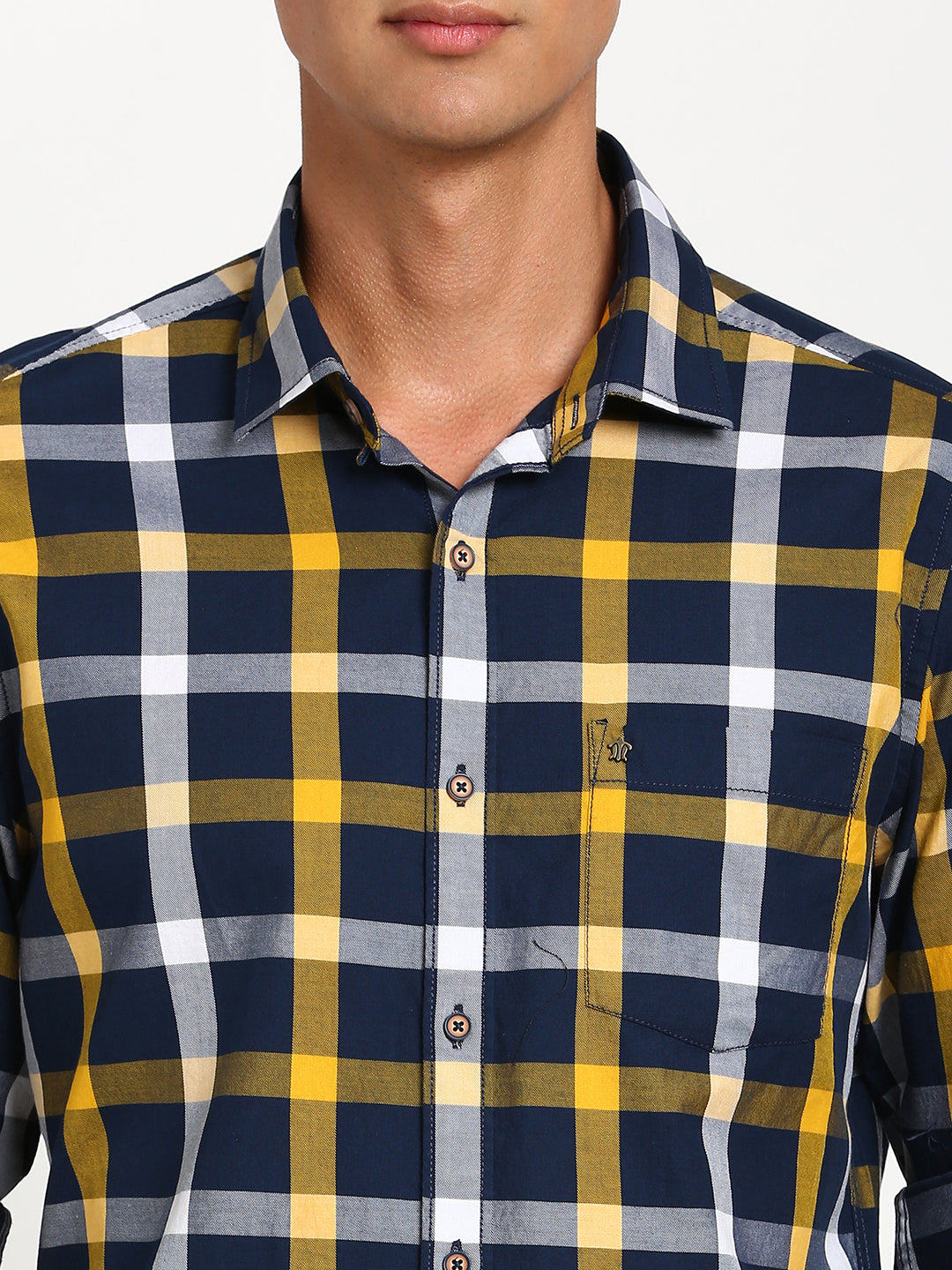 100% Cotton Navy Blue Checkered Slim Fit Full Sleeve Casual Shirt