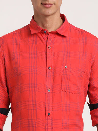 100% Cotton Red Printed Slim Fit Full Sleeve Casual Shirt