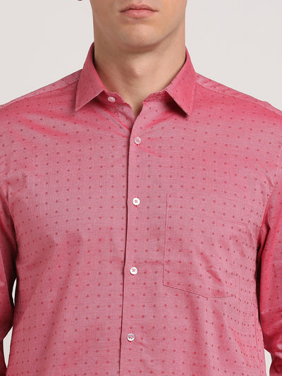 100% Cotton Dusty Pink Dobby Slim Fit Full Sleeve Formal Shirt