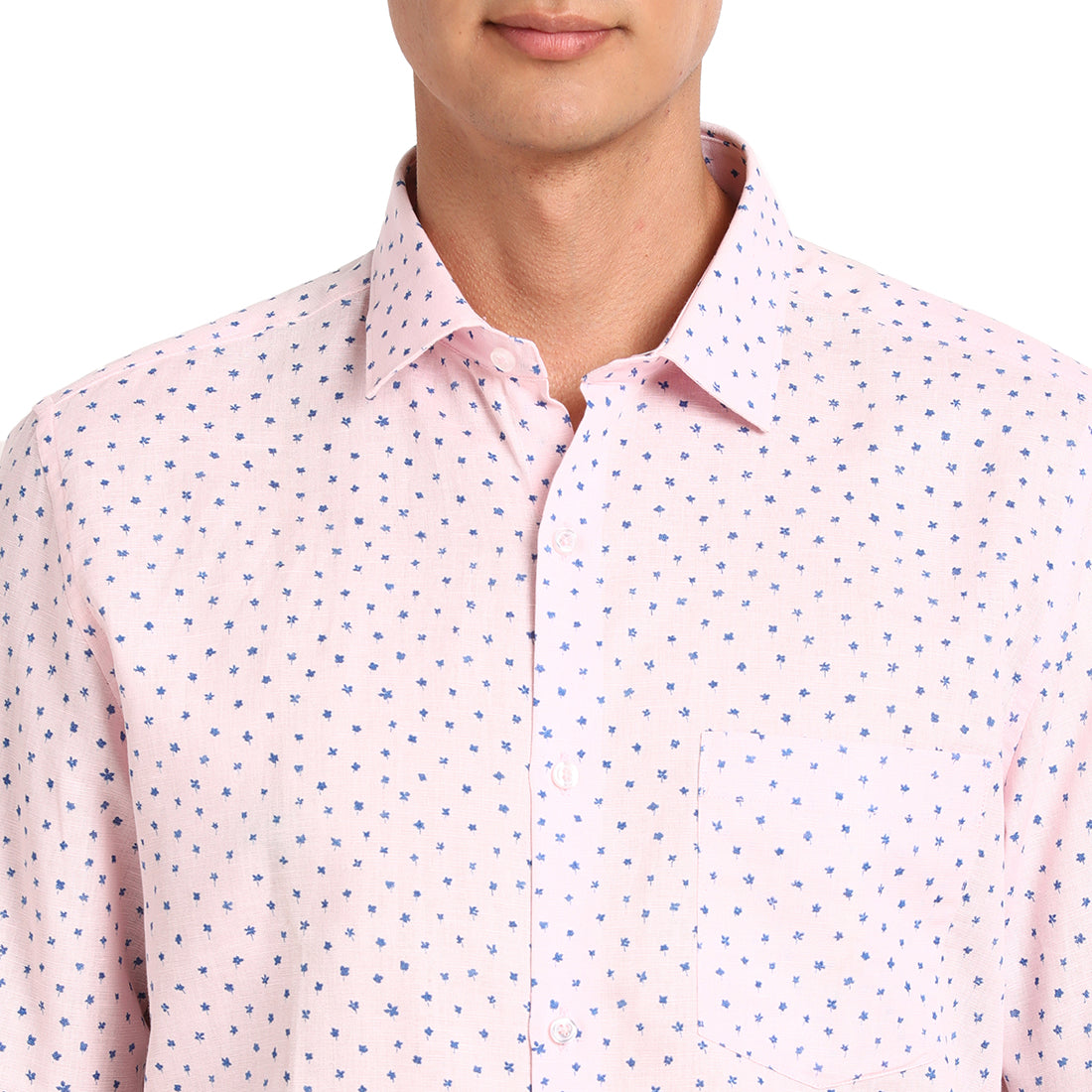 Cotton Linen Pink Printed Slim Fit Full Sleeve Formal Shirt