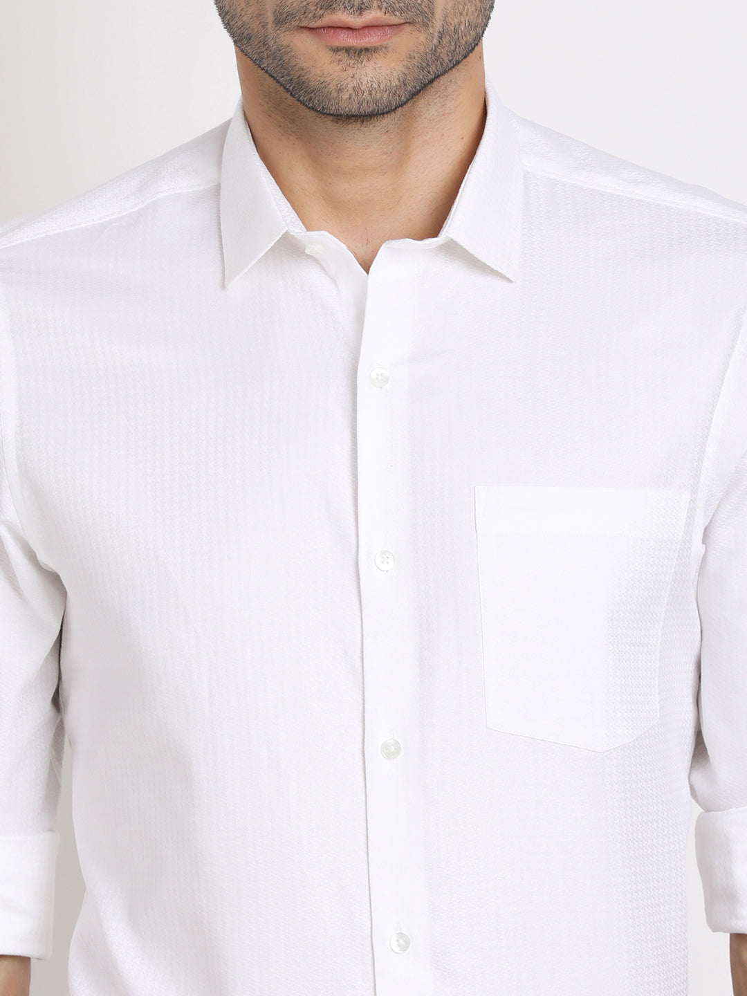 Giza Cotton White Dobby Slim Fit Full Sleeve Formal Shirt