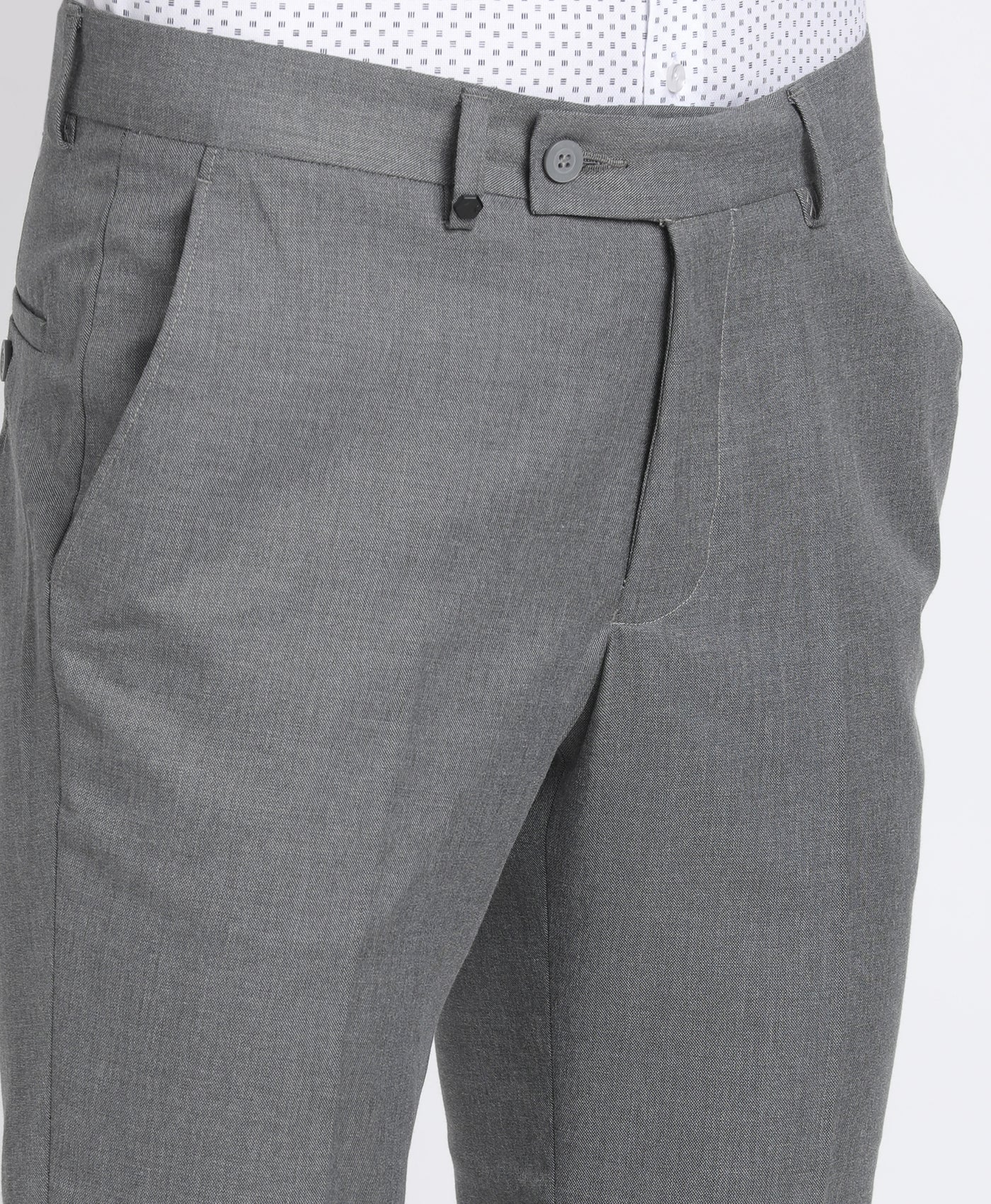 Poly Viscose Grey Plain Slim Fit Flat Front Formal Trouser