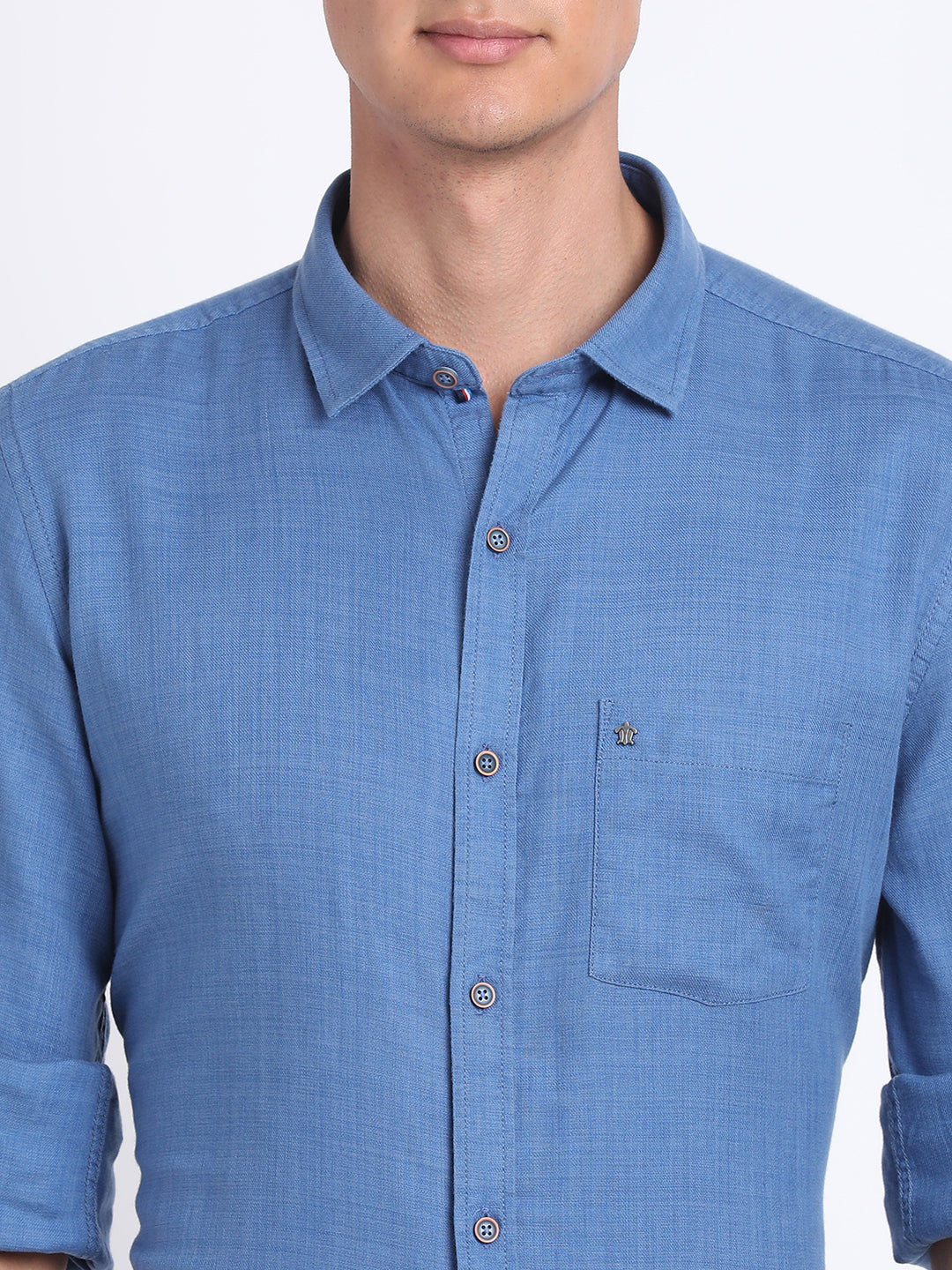 Cotton Lyocell Blue Plain Slim Fit Full Sleeve Casual Shirt