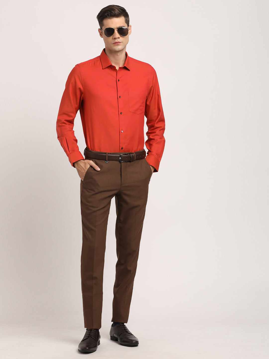 100% Cotton Orange Dobby Slim Fit Full Sleeve Formal Shirt