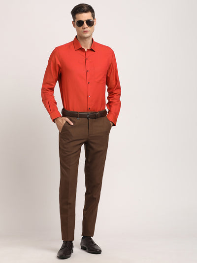 100% Cotton Orange Dobby Slim Fit Full Sleeve Formal Shirt