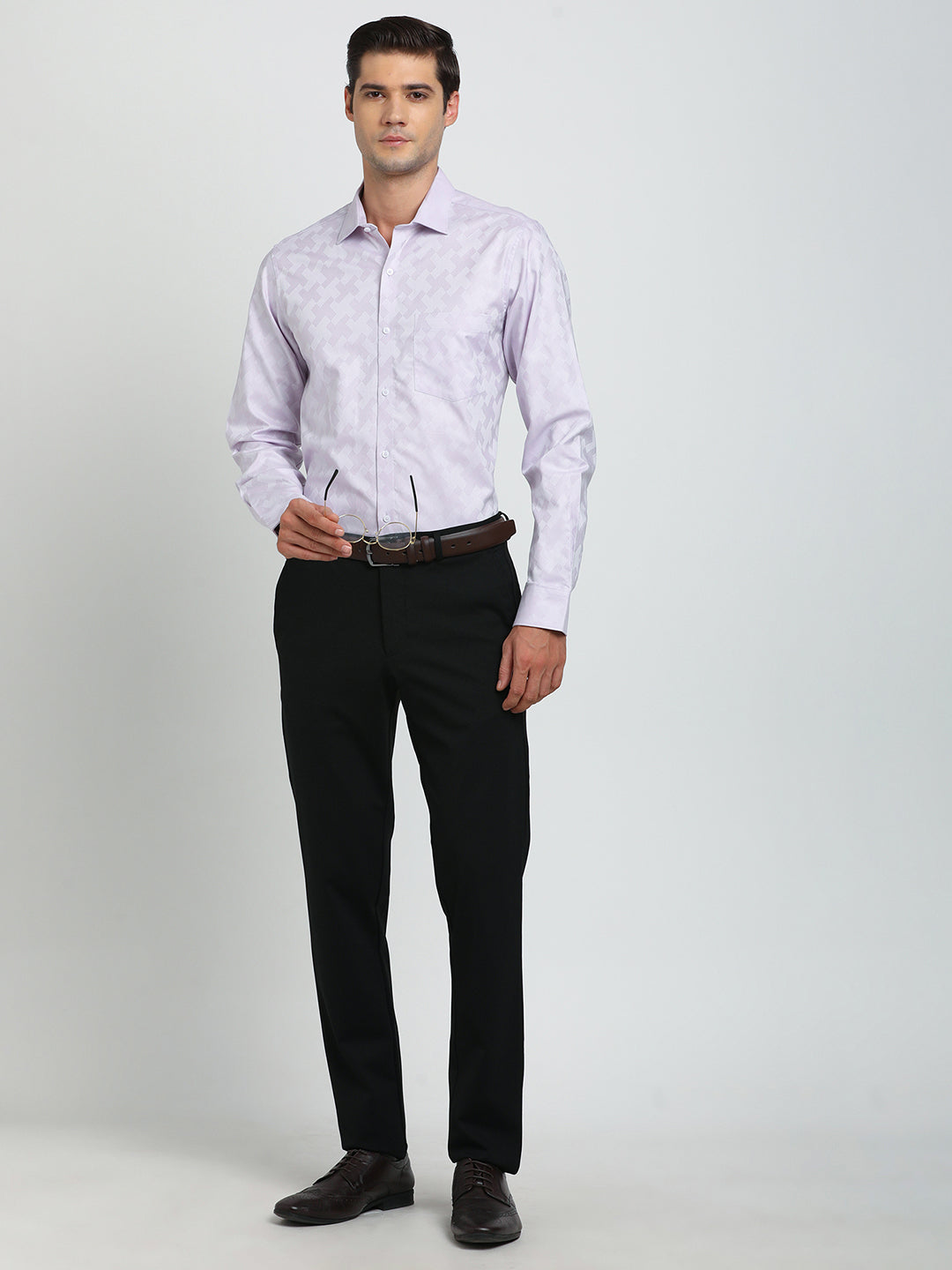 100% Cotton Purple Jacquard Slim Fit Full Sleeve Formal Shirt