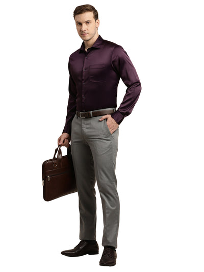 Poly Satin Purple Plain Slim Fit Full Sleeve Ceremonial Shirt