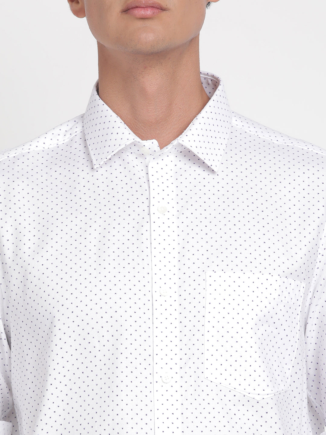 100% Cotton White Printed Slim Fit Full Sleeve Formal Shirt