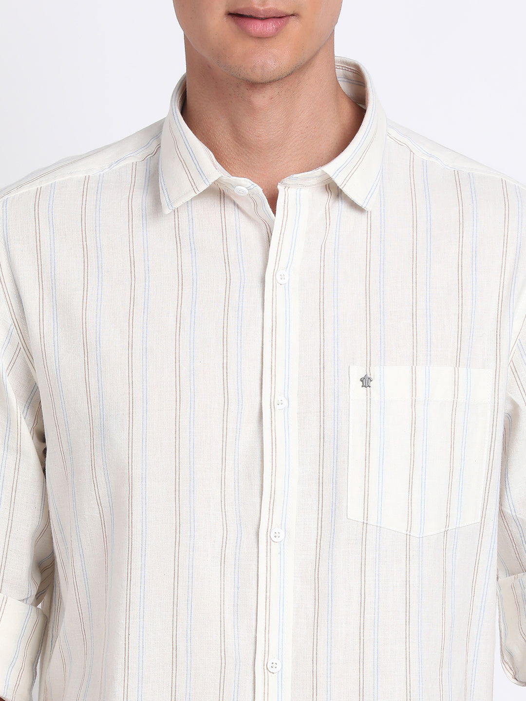 Khadi Cream Striped Slim Fit Full Sleeve Casual Shirt