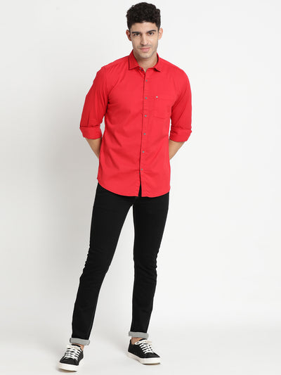 Cotton Red Printed Slim Fit Full Sleeve Casual Shirt