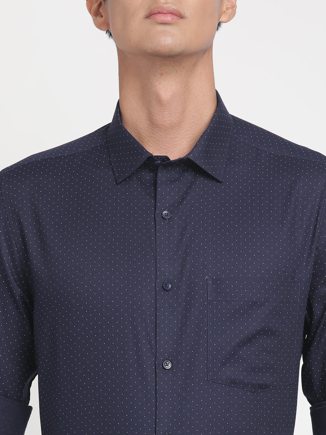 100% Cotton Navy Blue Printed Slim Fit Full Sleeve Formal Shirt