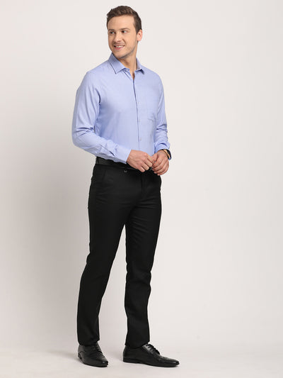 100% Cotton Blue Dobby Slim Fit Full Sleeve Formal Shirt