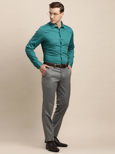 100% Cotton Green Dobby Slim Fit Full Sleeve Formal Shirt