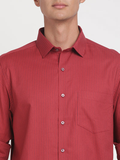 100% Cotton Red Striped Slim Fit Full Sleeve Formal Shirt