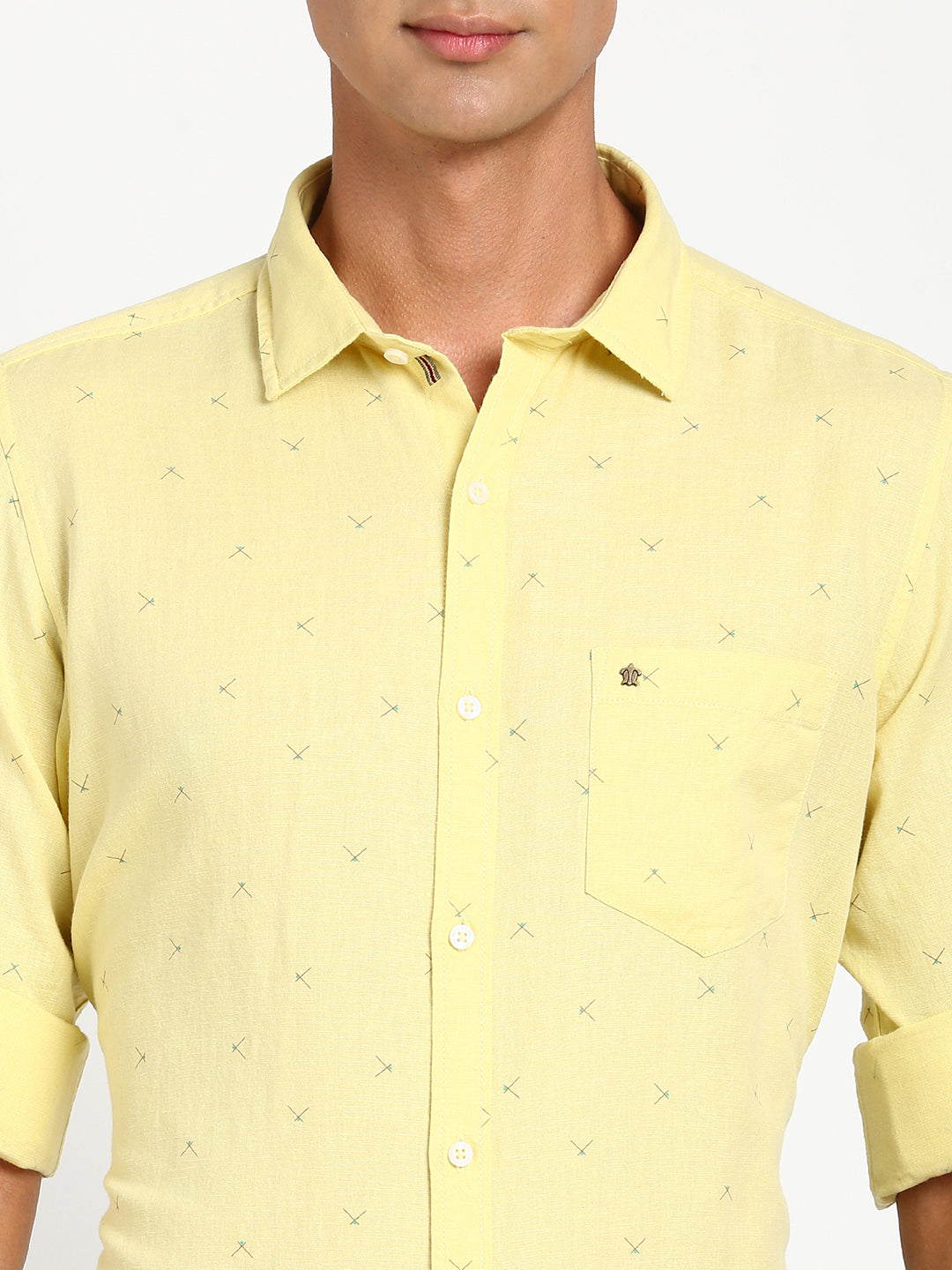 Cotton Linen Yellow Plain Slim Fit Full Sleeve Casual Shirt