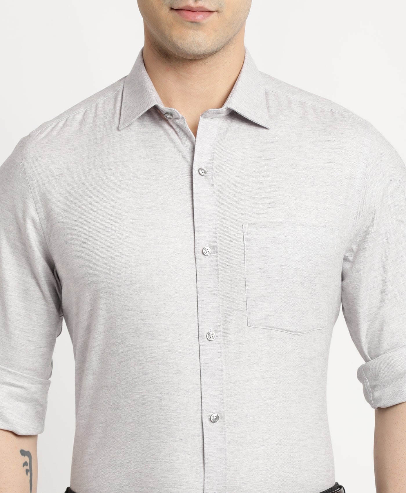 100% Cotton Grey Plain Slim Fit Full Sleeve Formal Shirt