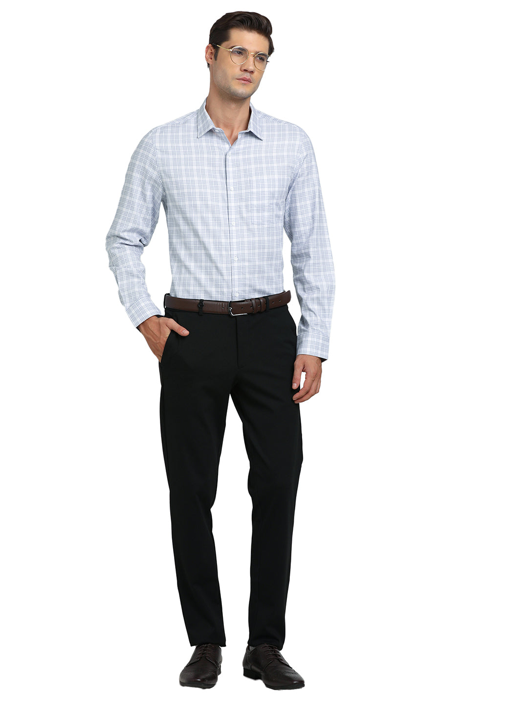 100% Cotton White Checkered Slim Fit Full Sleeve Formal Shirt