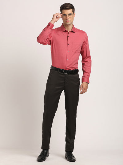 100% Cotton Brick Red Dobby Slim Fit Full Sleeve Formal Shirt