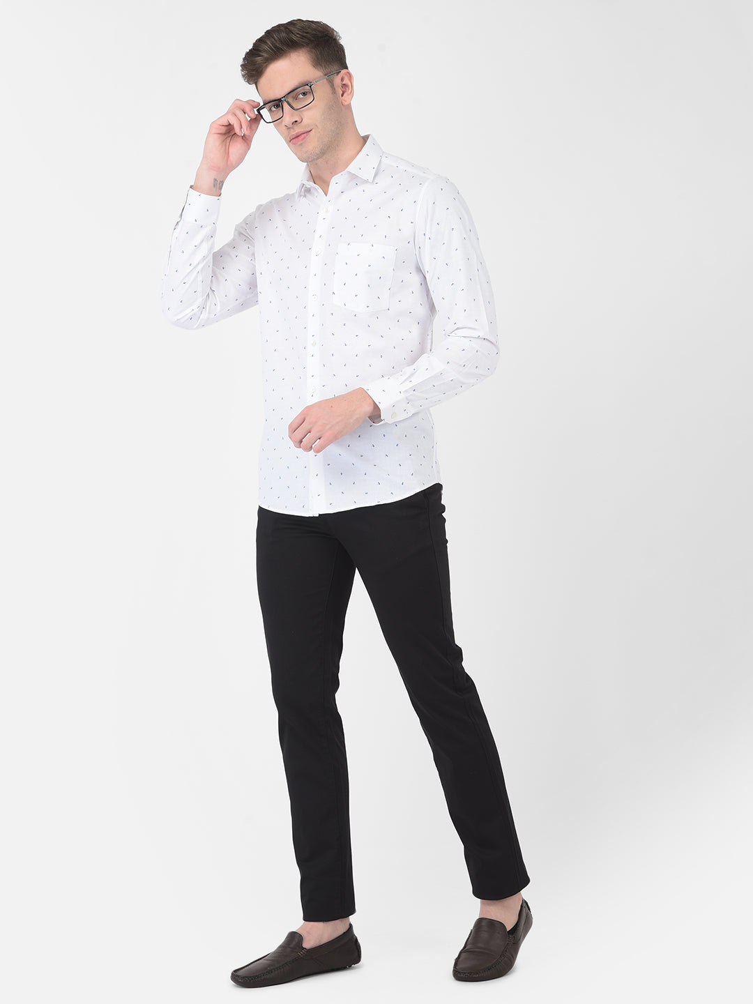 Cotton Linen White Printed Slim Fit Full Sleeve Formal Shirt