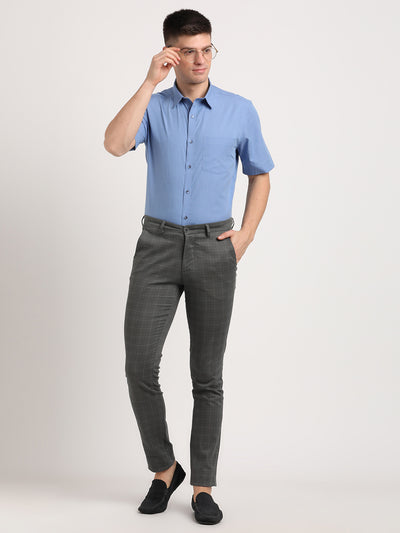 100% Cotton Blue Plain Regular Fit Half Sleeve Formal Shirt