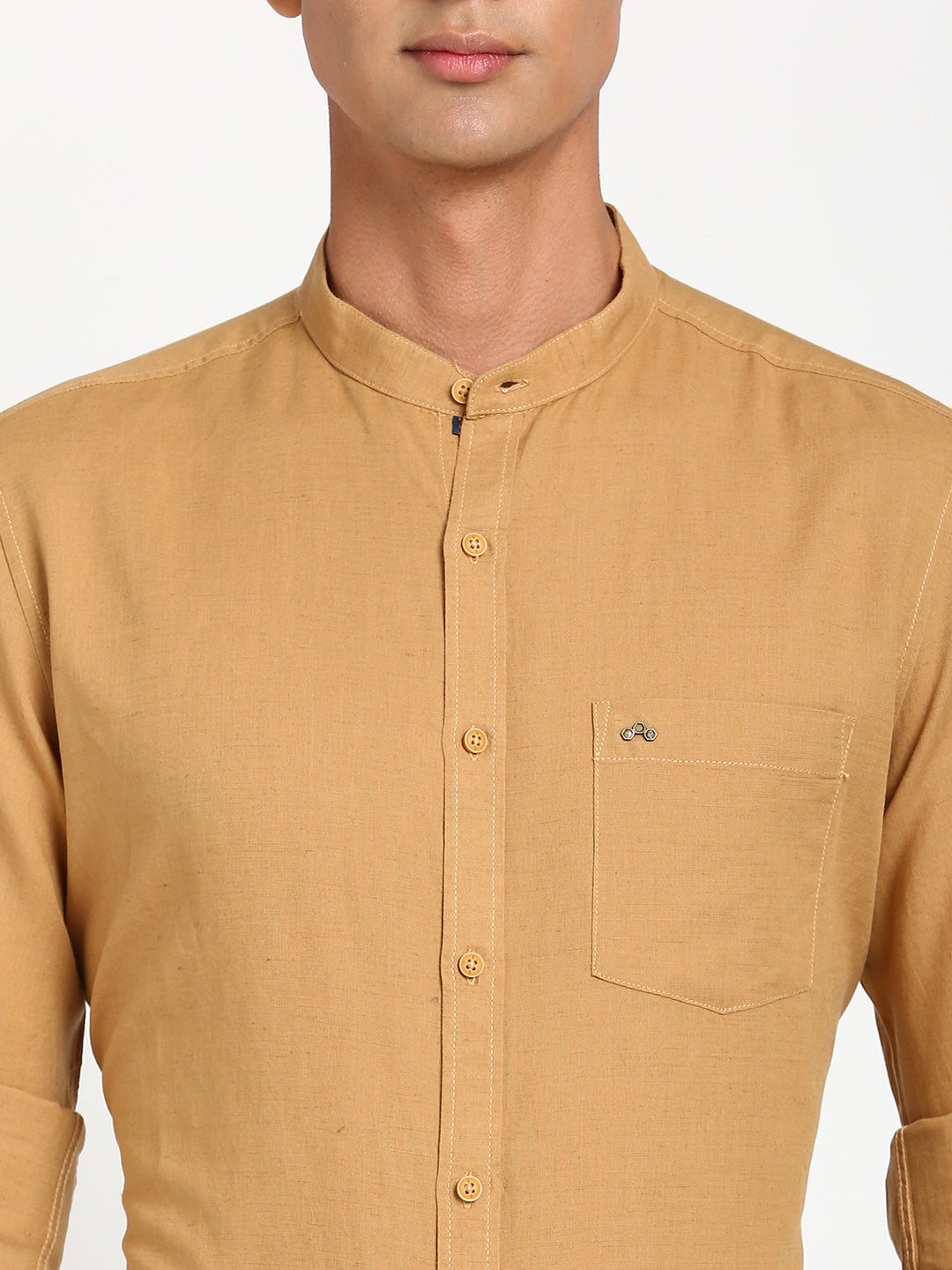 Cotton Linen Khaki Plain Slim Fit Full Sleeve Casual Shirt