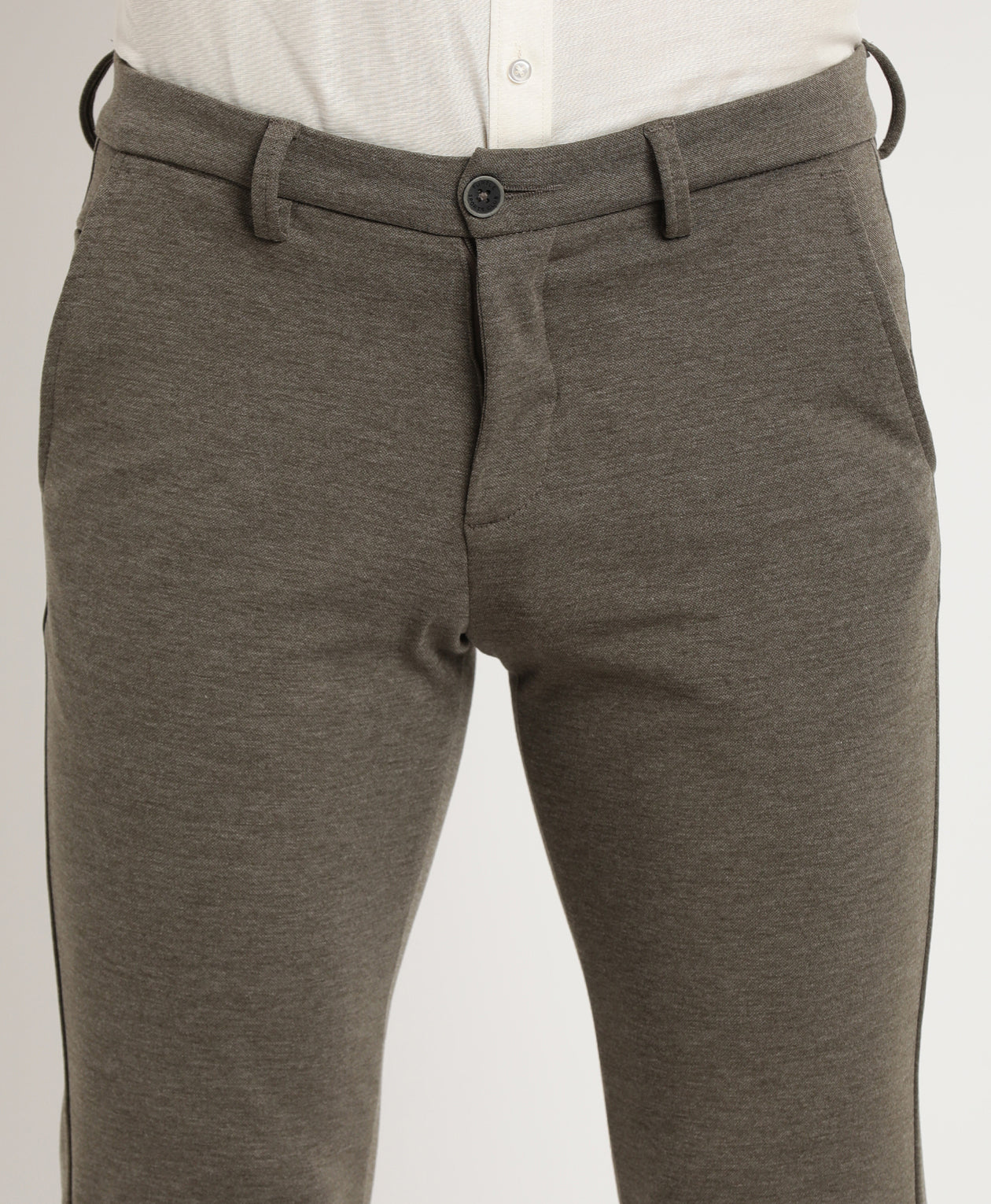 Cotton Grey Plain Ultra Slim Fit Flat Front Casual Trouser