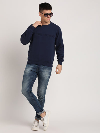 Cotton Navy Printed Regular Fit Full Sleeve Casual Sweatshirt