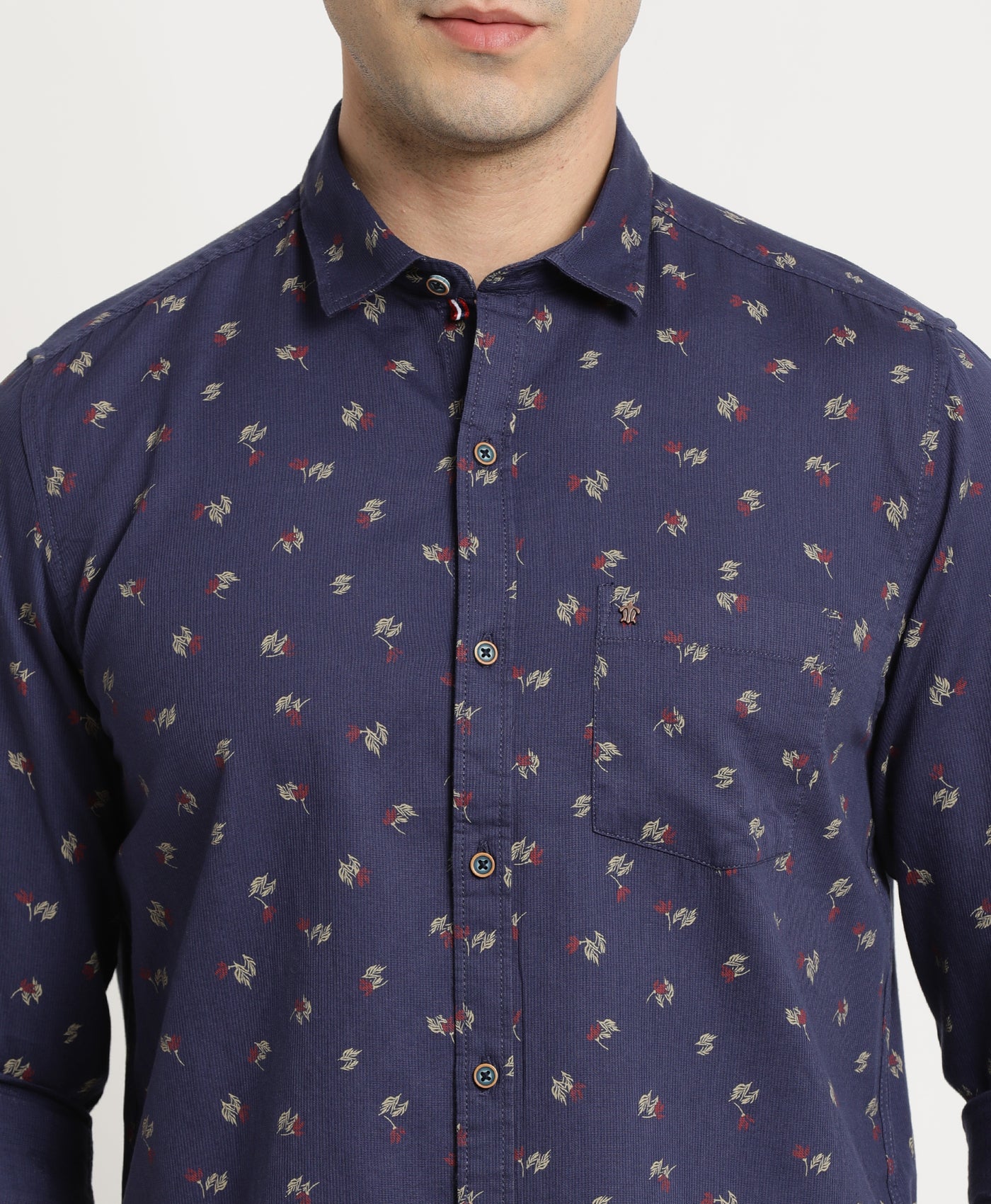 100% Cotton Navy Blue Printed Slim Fit Full Sleeve Casual Shirt