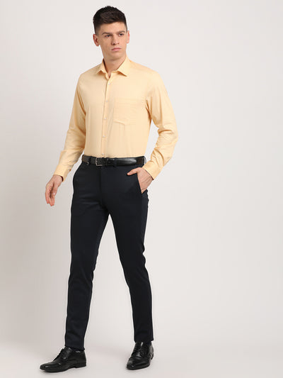 100% Cotton Yellow Printed Regular Fit Full Sleeve Formal Shirt