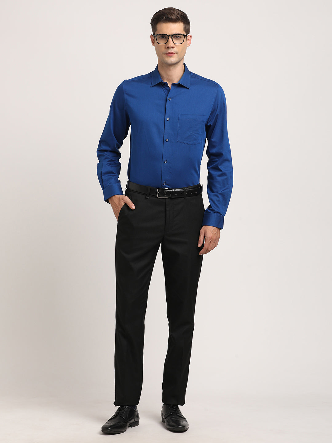 100% Cotton Blue Dobby Slim Fit Full Sleeve Formal Shirt