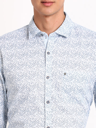 100% Cotton Off White Printed Slim Fit Full Sleeve Casual Shirt