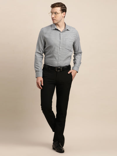 Giza Cotton Black Dobby Slim Fit Full Sleeve Formal Shirt