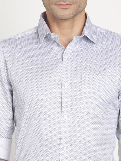 100% Cotton Off White Printed Slim Fit Full Sleeve Formal Shirt