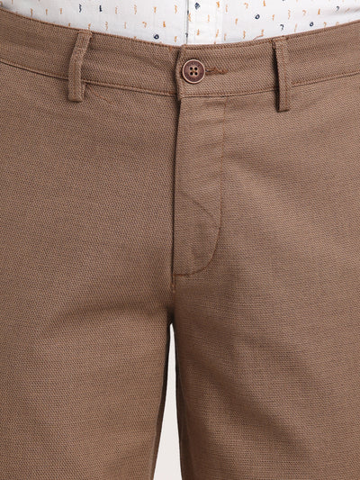 Turtle Men Cotton Khaki Self Design Ultra Slim Fit Stretchable Casual Trousers
