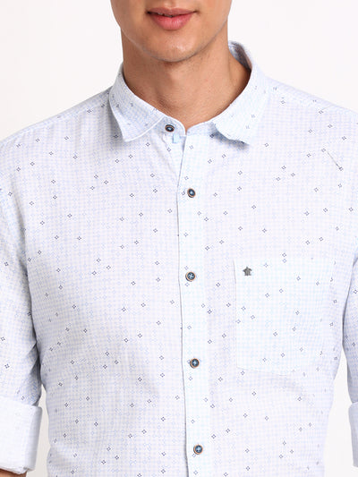 Cotton Linen White Printed Slim Fit Full Sleeve Casual Shirt