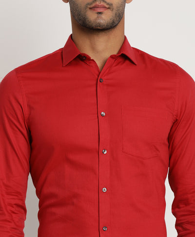 100% Cotton Red Dobby Slim Fit Full Sleeve Formal Shirt