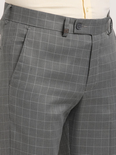 Turtle Men Pure Cotton Grey Self Design Ultra Slim Fit Formal Trousers