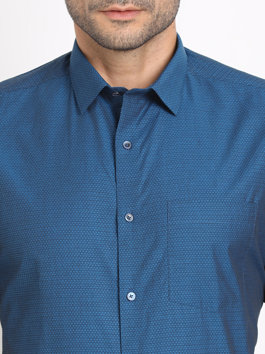 100% Cotton Blue Dobby Regular Fit Half Sleeve Formal Shirt