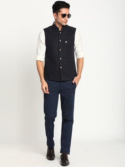 Buy Men Black Textured Slim Fit Party Nehru Jacket Online - 858609 | Louis  Philippe